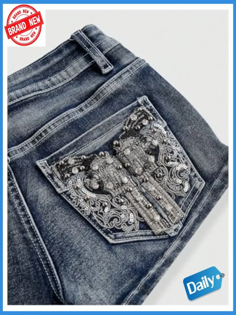 Y2K Sparkly Rhinestone Embroidered Jean Mini Shorts Festival Rave Outfits